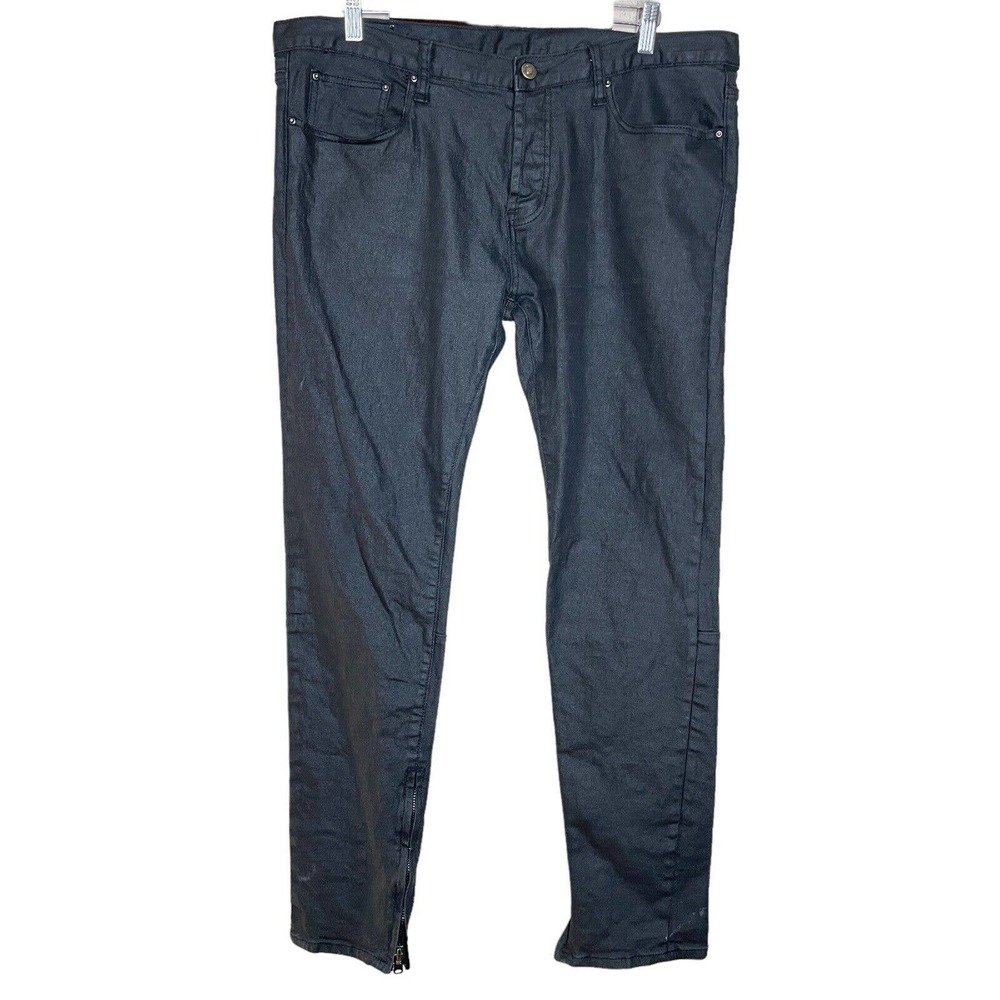 Mnml 38 Mens Waxed Black Regular Fit Dark Wash Low Rise Denim Skinny Jeans